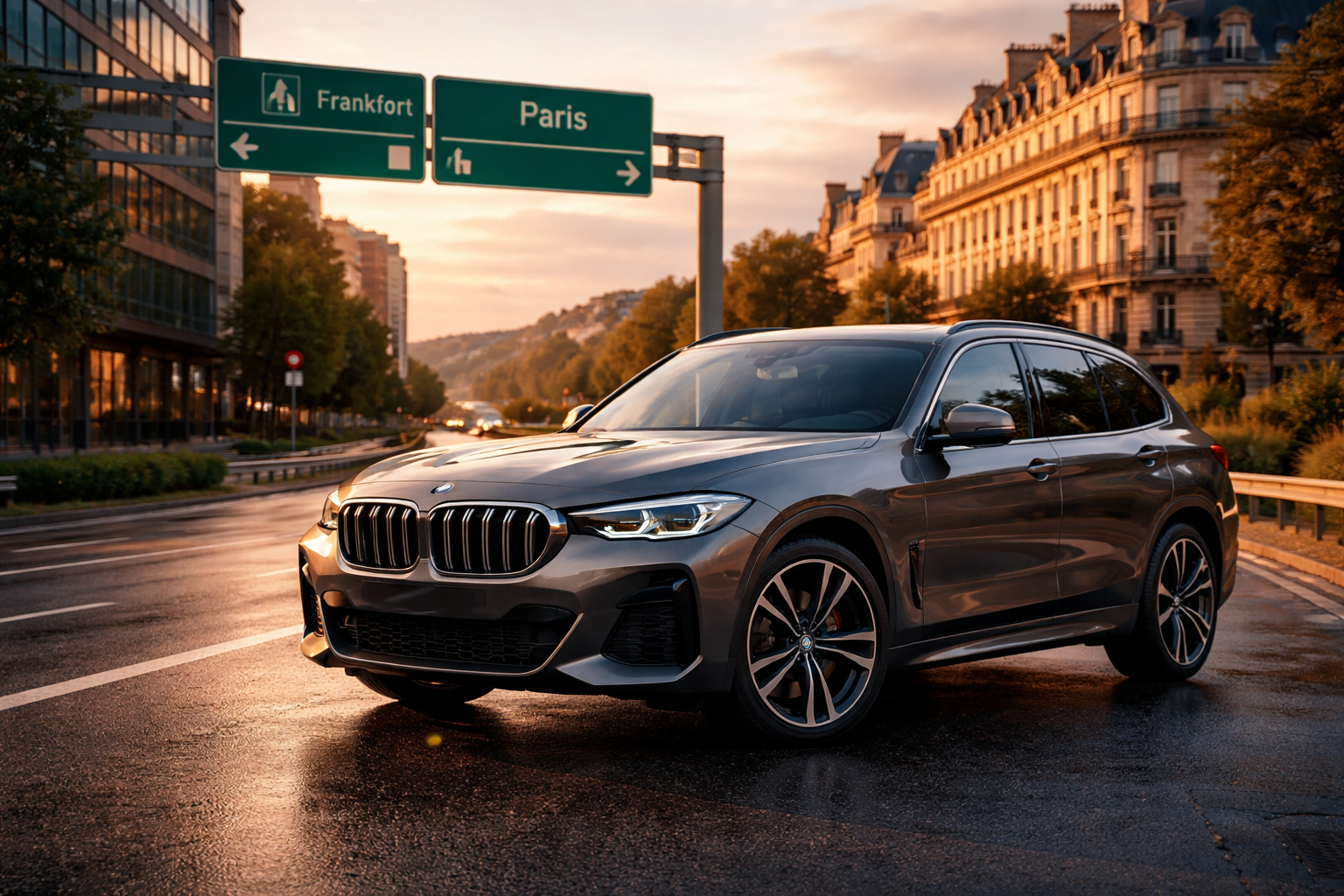 import voiture europe berline premium sur route urbaine transition france allemagne économie automobile vue paysage voiture haut de gamme